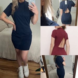 NWT TOBI ERYCA OPEN BACK BACKLESS MINI DRESS m navy sleeve